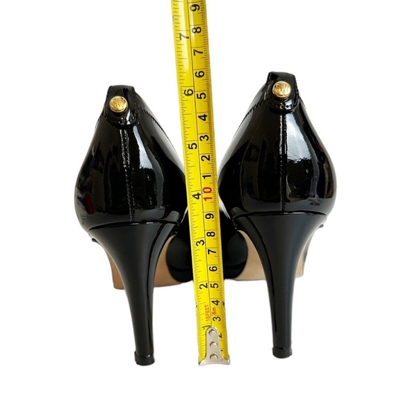 Stuart Weitzman Black Perforated Peep Toe Patent Leather Heel Pumps - Picture 10 of 12